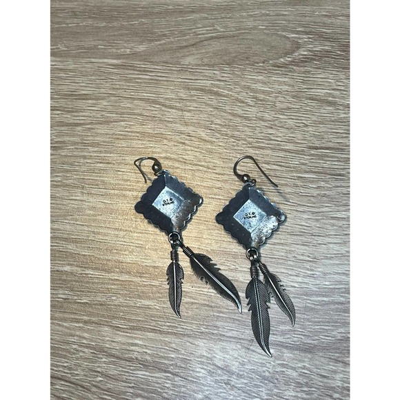 Navajo earring sterling 9.25 silver w/onyx stone center - Picture 2 of 5